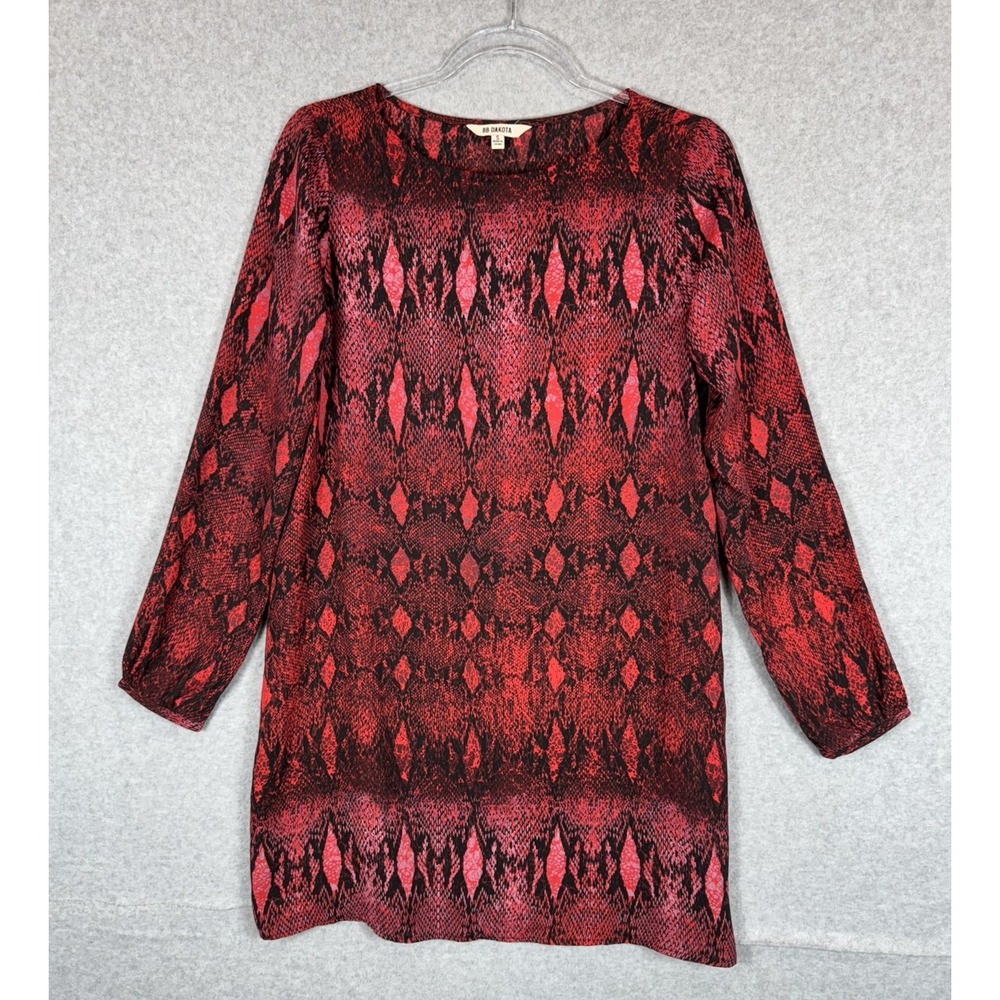 BB Dakota Dress Womens Small Red Black Snake Print Long Sleeve Tunic Polyester